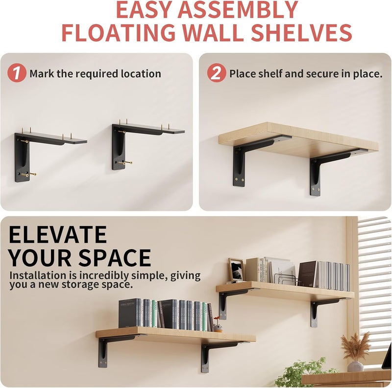 WYGWP Heavy Duty Shelf Brackets Support 400lbs 9 inch Hidden Floating Shelving- Wall Mounted L Shaped Bracket Hardware for for Kitchen Bathroom & Bedroom(4pack Black - Image 4
